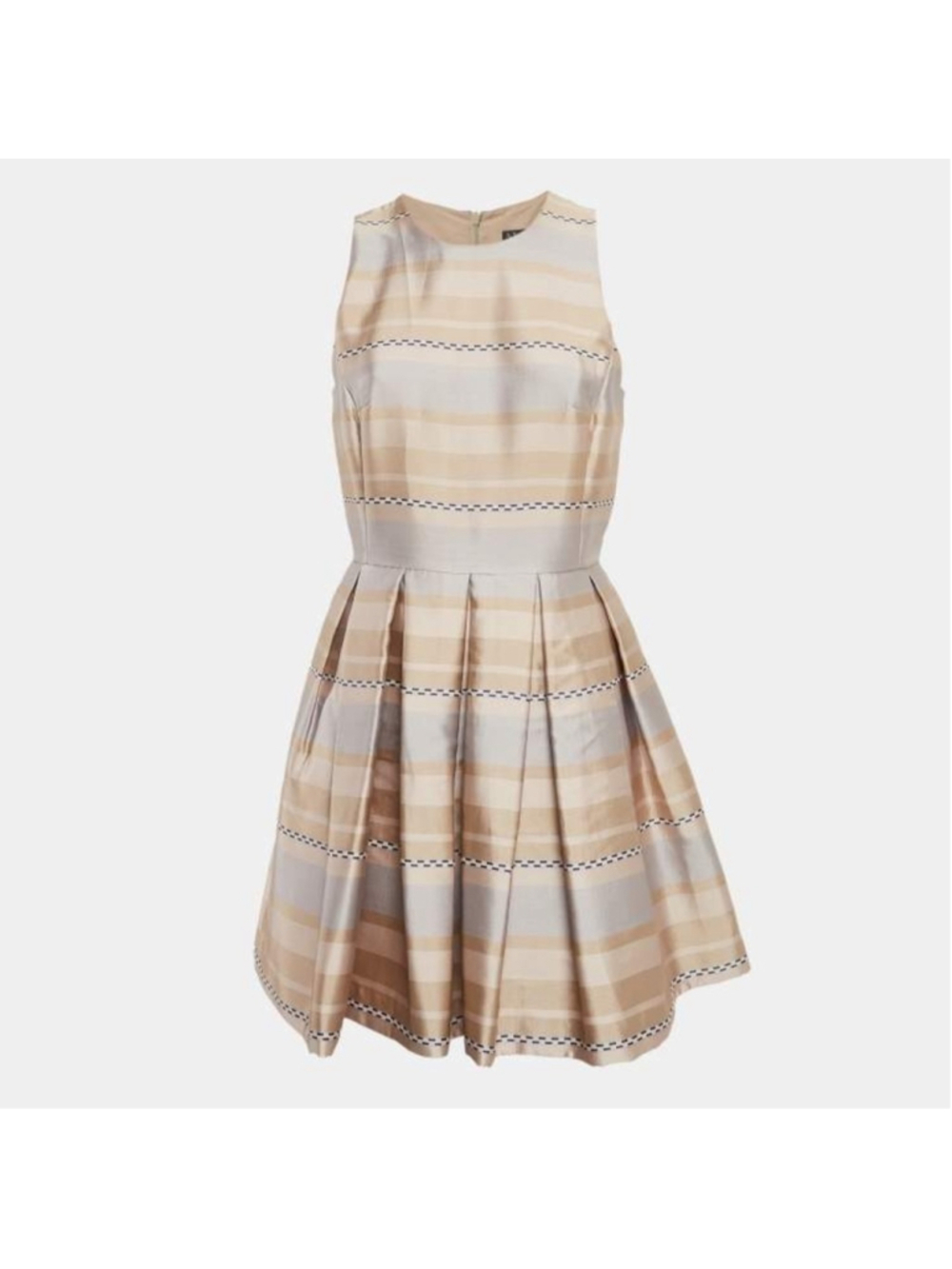 Armani Exchange Beige Taffeta Pleated Fit and Flare Tea Dress Size 6